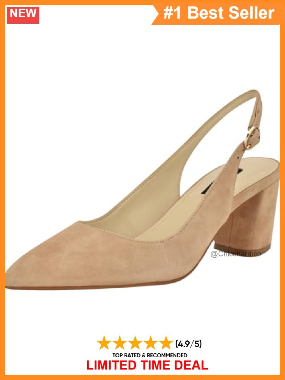 Nine West Suede Slingback Block Heel Pointy Toe Dress Pump